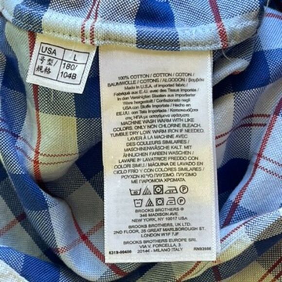 Brooks Brothers Dress Shirt Large Blue White Check Plaid Milano Button Down - Picture 6 of 6